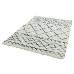 Cream Grey Geometric Luxurious Modern Shaggy Easy To Clean Rug Dining Room-200cm X 290cm