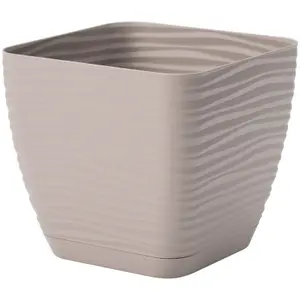 Plant Pot Flowerpot Square Plastic Modern Decorative Small Medium Large Taupe 19cm