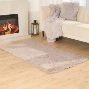 Fluffy Rug Anti-Slip Plain Shaggy Floor Mat, Natural - 80 x 150cm