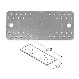 Pack of 10 Heavy Duty Galvanised 2.5mm Thick Jointing Mending Flat Metal Plates  210x90mm