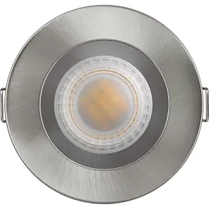 Luceco FType Mk2 Brushed Steel effect Fixed LED Fire-rated Cool & warm Downlight 6W IP65, Pack of 6