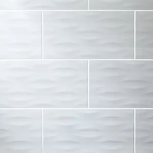 Perouso White Gloss 3D decor Embossed Ceramic Indoor Wall Tile, Pack of 6, (L)600mm (W)300mm