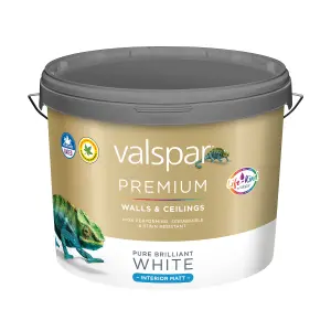 Valspar Premium Walls & Ceilings Pure Brilliant White Matt Emulsion paint, 10L