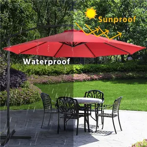 Yaheetech Red 3m Patio Offset Umbrella Outdoor Parasol with Crank