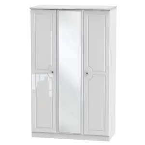 Windsor Triple Mirror Wardrobe in White Gloss (Ready Assembled)