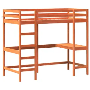 Berkfield Loft Bed without Mattress Wax Brown 90x190 cm Single Solid Wood Pine