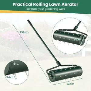 Costway 53cm Manual Lawn Aerator Garden Heavy Duty Rolling Aerator Lawn Tool