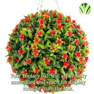 Best Artificial 23cm Orange Lily Hanging Basket Flower Topiary Ball - Suitable for Outdoor Use - Weather & Fade Resistant