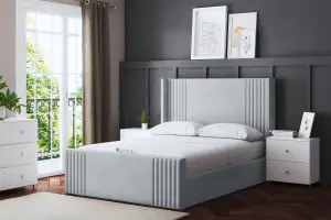 Elara Winged Silver Panel Bed with Headboard Super King