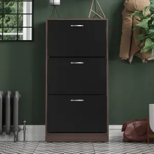 Vida Designs 3 Drawer Shoe Storage Cabinet Walnut and Black