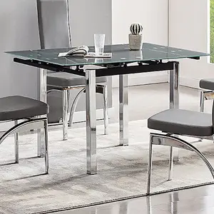 Paris Extending Grey Glass Dining Table With 4 Dora Grey Chairs