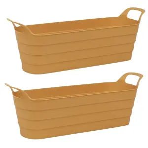 URBNLIVING 44cm Width 2 Pcs Herb Pots with Handles Plastic Flexi Planter Yellow Flower Box Recycled Troughs