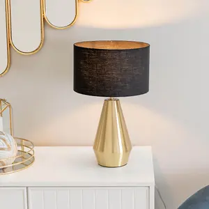 ValueLights Jax Gold Metal Touch Dimmer Table Lamp with Black Drum Shade