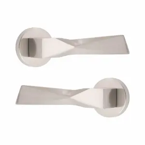 5 Pair Aura Design Door Handles Round Rose Satin Nickel Finish