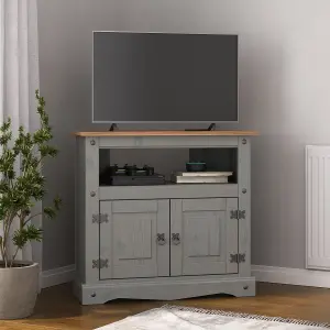 Corona Grey TV Stand Pine 2 Door Television Cabinet Corner Solid Wood