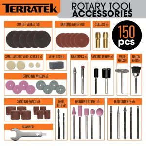 Terratek Rotary Tool Kit 135W& Accessory Set Variable Speed 8000-33000rpm Ideal for DIY Woodwork & Hobby Craft Dremel Compatible