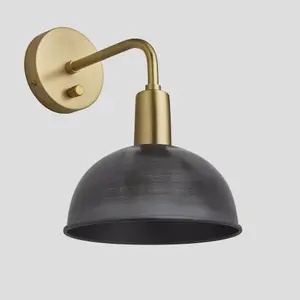 Industville Sleek Dome Wall Light, 8 Inch, Pewter, Brass Holder