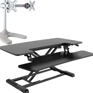 71cm Height Adjustable Sit Stand Desk Converter with Twin Monitor Mount