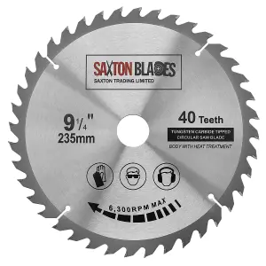 Saxton TCT23540T TCT Circular Saw Blade 235mm x 40T x 30mm Bore + 16, 20 and 25mm Reduction Rings