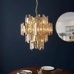 Luminosa Latina Single Pendant Ceiling Lamp, Gold Effect Plate, Champagne Crystal