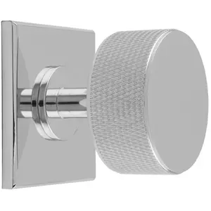 Knurled Radio Cabinet Door Knob & Matching Backplate - Polished Chrome 40 x 40mm