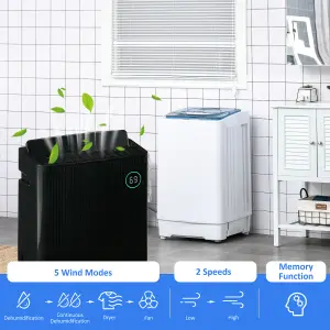 HOMCOM 16L/Day Quiet Air Dehumidifier with Purifier, UVC, Ioniser, Timer, Black