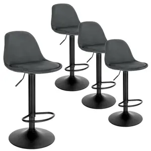 Aljosha Swivel Upholstered Adjustable Height Counter Stool with Metal Frame (Set of 4) Dark Grey