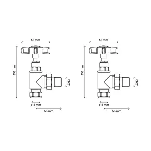 GoodHome Gloss chrome effect Angled Manual Radiator valve (Dia)15mm, Pack of2