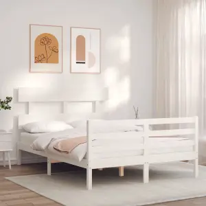 Berkfield Bed Frame with Headboard White Small Double Solid Wood