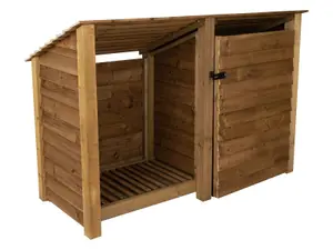 Wooden tool and log store (roof sloping back), garden storage W-187cm, H-126, D-88cm - brown finish