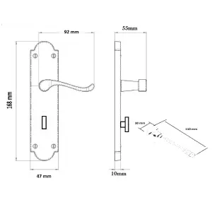 Epsom Door Handle Bathroom Lock Scroll Lever - Black Nickel Pack