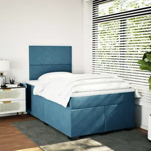 Berkfield Box Spring Bed with Mattress Blue 120x190 cm Small Double Velvet