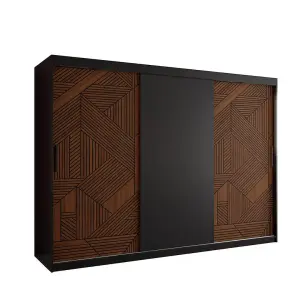 Spacious Marsylia Sliding Door Wardrobe W2500mm H2000mm D620mm - Black & Dark Walnut, Sleek Design, Ample Storage