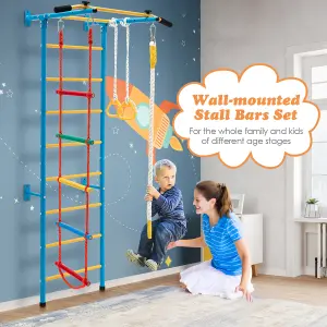 Costway Kids Steel Swedish Ladder Set Gymnastic Wall Gym Pull-up Bar Climbing Frame