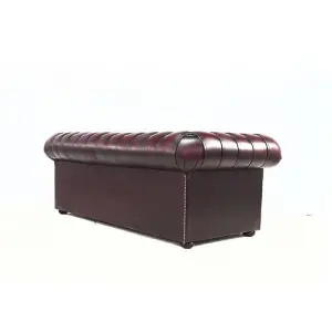 Chesterfield 3 Seater Antique Oxblood Red Real Leather Tufted Buttoned Sofa In Classic Style