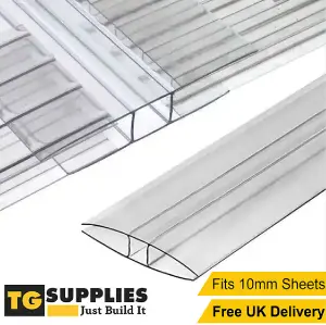 Pack of 7 - Clear 10mm H Section Joining Strip for Polycarbonate Roofing Sheets 4m