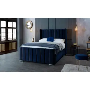 Meriso Plush Velvet Blue Bed Frame