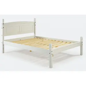 Corona White 4ft6 Double Low End Bed Frame Solid Pine with Mexican Styling