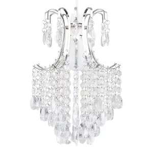 ValueLights Donah Modern Silver Chrome Ceiling Pendant Light Shade with Clear Acrylic Droplets