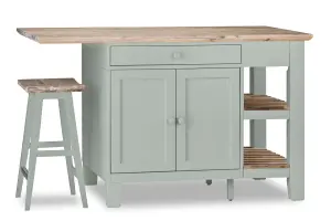 Florence Sage Green Kitchen Island with Cupboard and Shelves