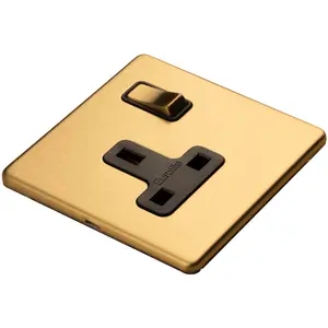 3 PACK 1 Gang DP 13A Switched UK Plug Socket SCREWLESS SATIN BRASS Wall Power