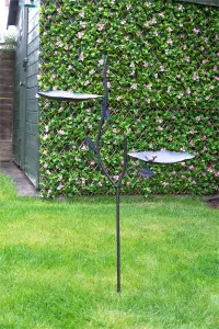 Outdoor Garden Free Standing Weatherproof Leaf Branch Design Bird Bath & Feeder