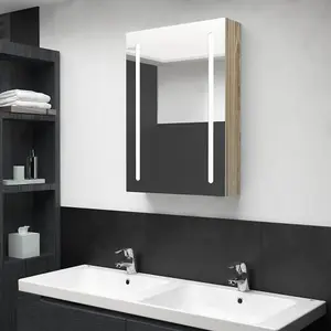 Berkfield LED Bathroom Mirror Cabinet Oak 50x13x70 cm