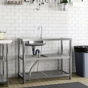 Rectangle 1 Compartment Stainless Steel Sink with Shelves and Drainboard