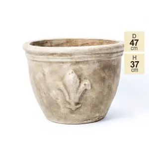 Primrose Stone Terracotta Planter With Fleur De Lis 47cm