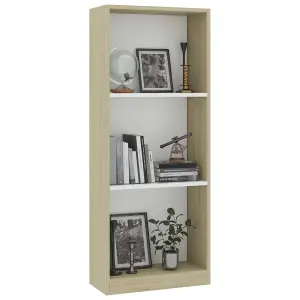 Berkfield 3-Tier Book Cabinet White and Sonoma Oak 40x24x108 cm Engineered Wood