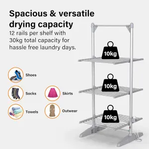 Electric 3-Tier Heated Clothes Dryer Airer Dry Clothing Folding Drying Rack