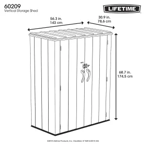 Lifetime 4.5 Ft. x 2.5 Ft. Vertical Storage Shed (1445.6 L)