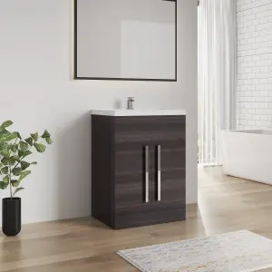 SunDaze Charcoal Bathroom Furniture 600mm Vanity Unit Sink Basin Storage Cabinet Floor Standing