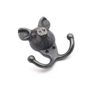 Oakcrafts - Antique Cast Iron Novelty Pig Coat Hook - 110mm x 100mm